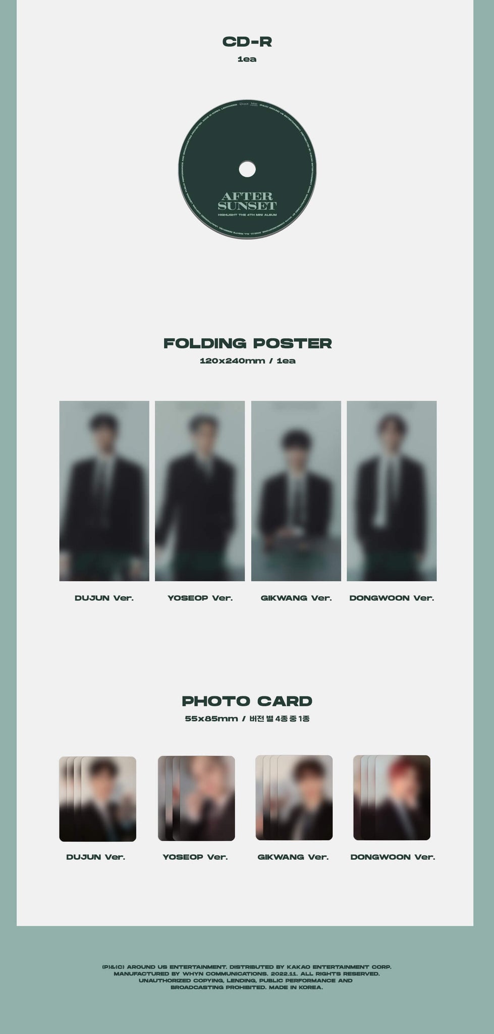 HIGHLIGHT AFTER SUNSET (Jewel Version) Inclusions CD Folding Poster Photocard