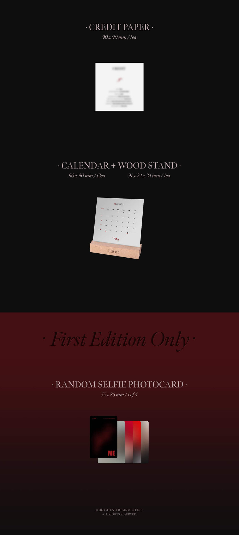 Jisoo 1st Single Album ME KiT Version Inclusions Credit Paper Calendar Wood Stand 1st Press Photocard