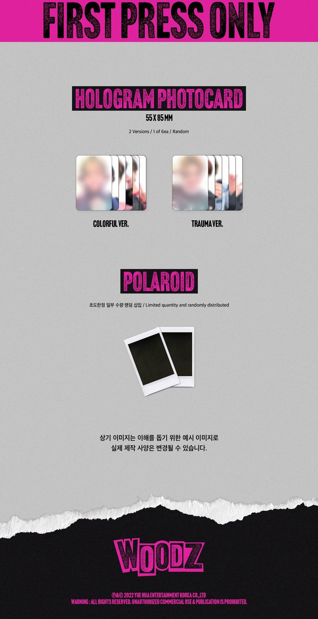 WOODZ COLORFUL TRAUMA Inclusions 1st Press Only Hologram Photocard Polaroid