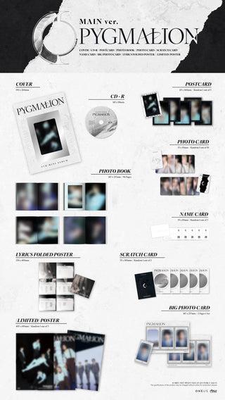 ONEUS PYGMALION MAIN Version Inclusions Cover CD Photobook Lyrics Folded Poster Postcard Photocard Name Card Scratch Card Big Photocard Set 1st Press Only Limited Poster