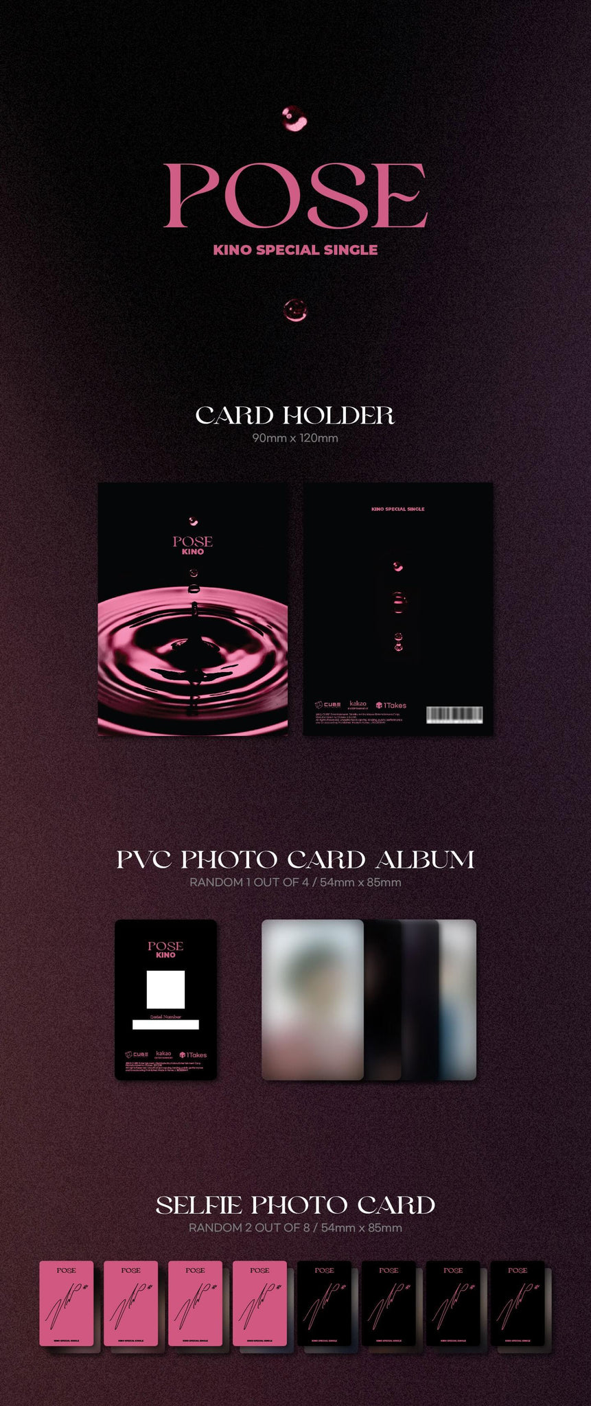 Kino Special Single Album POSE - Platform Version Inclusions Card Holder PVC Photocard Album Selfie Photocards