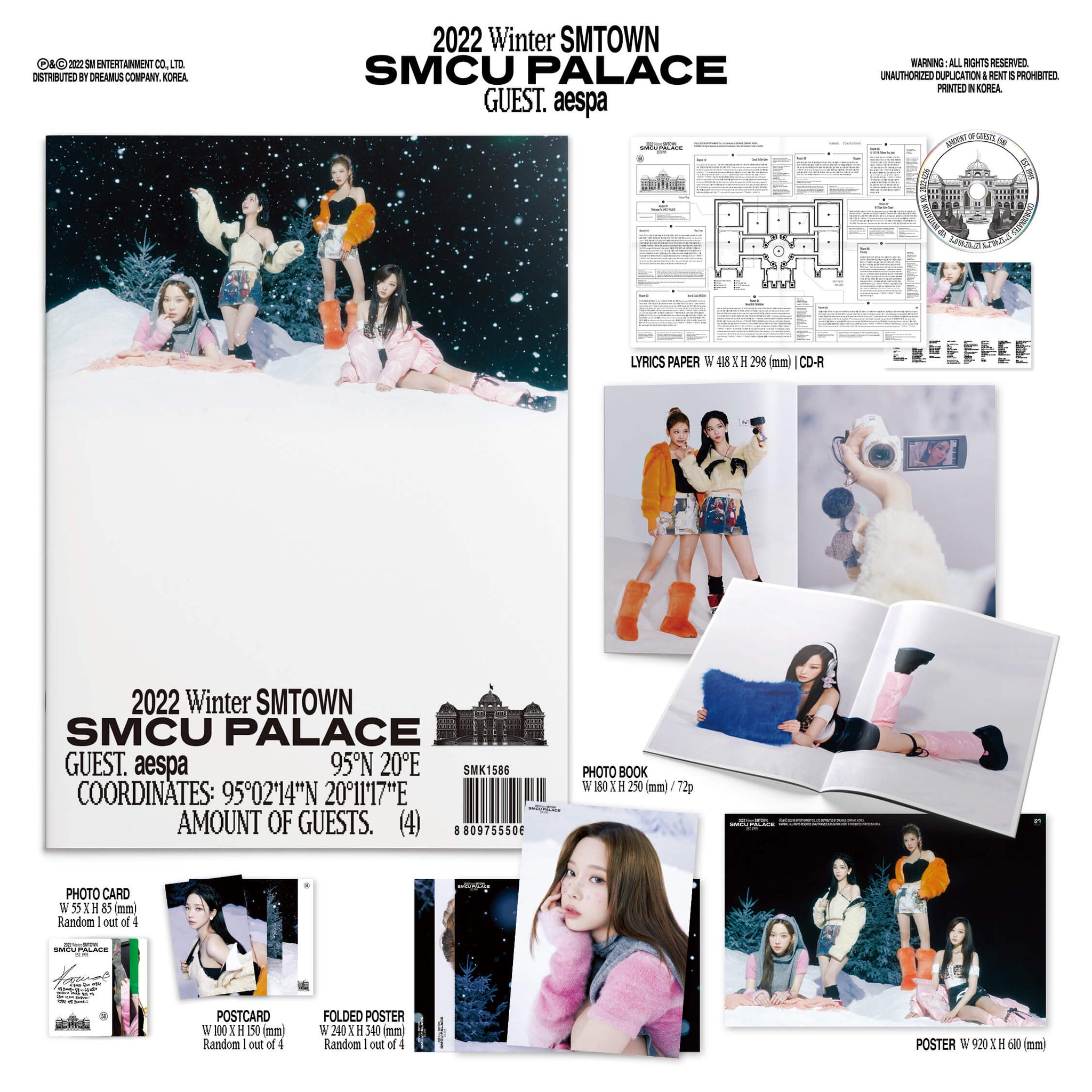 aespa 2022 Winter SMTOWN: SMCU PALACE Inclusions Photobook Lyric Paper CD Photocard Postcard Folded Poster