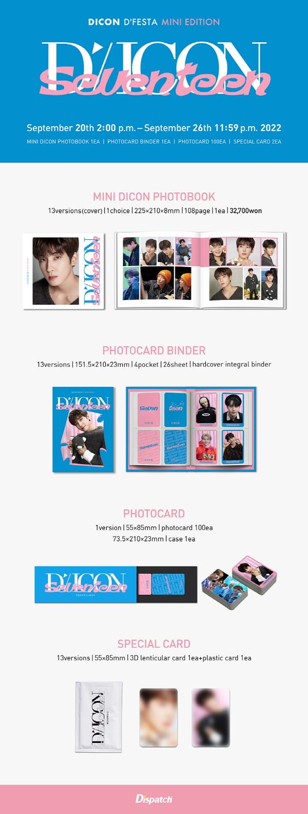 SEVENTEEN DICON D’FESTA Package Mini Dicon Photobook Binder Case Photocards Special Card