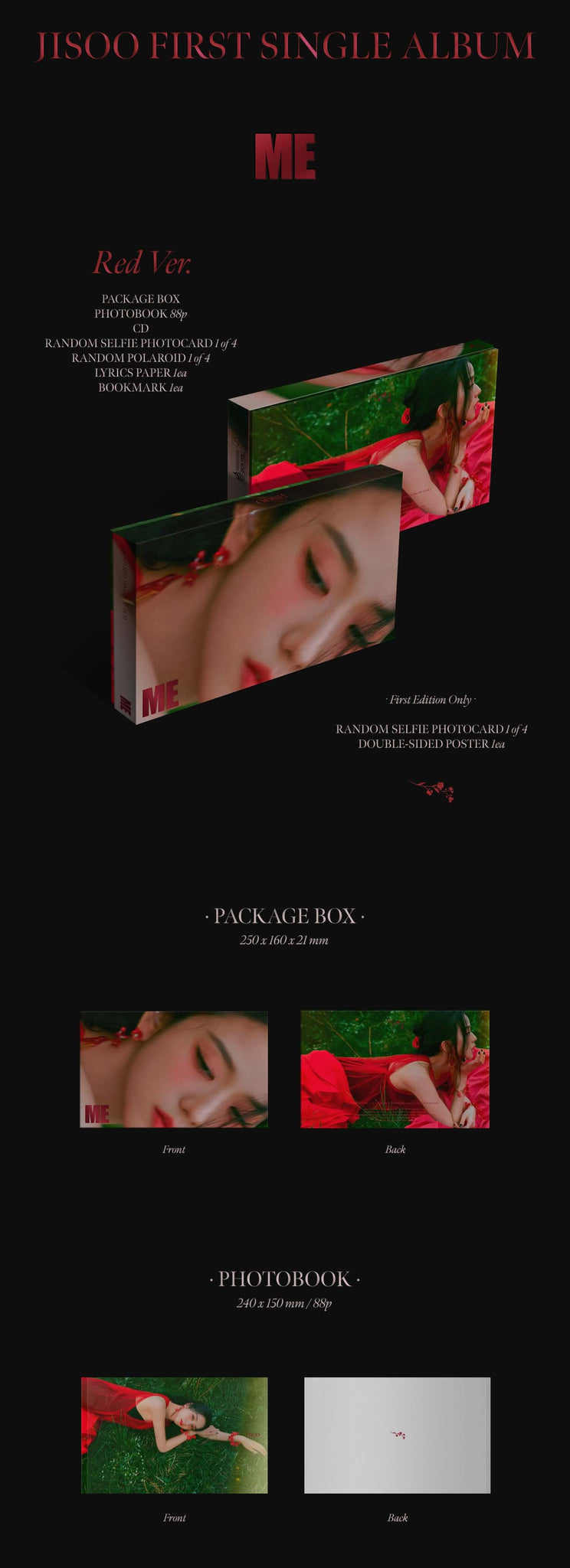 Jisoo 1st Single Album ME Red Version Inclusions Package Box Photobook