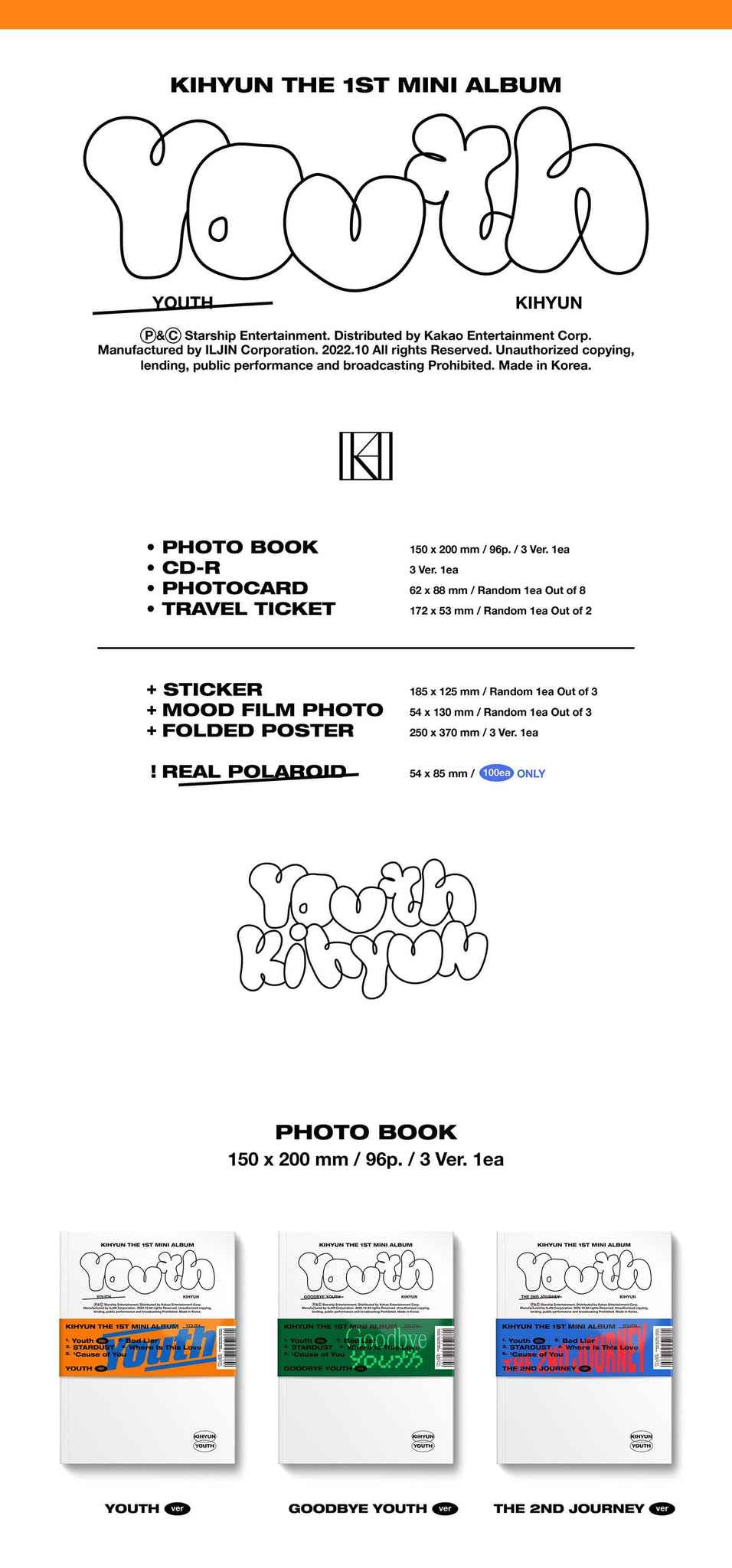 Kihyun 1st Mini Album YOUTH Inclusions Album Info Photobook