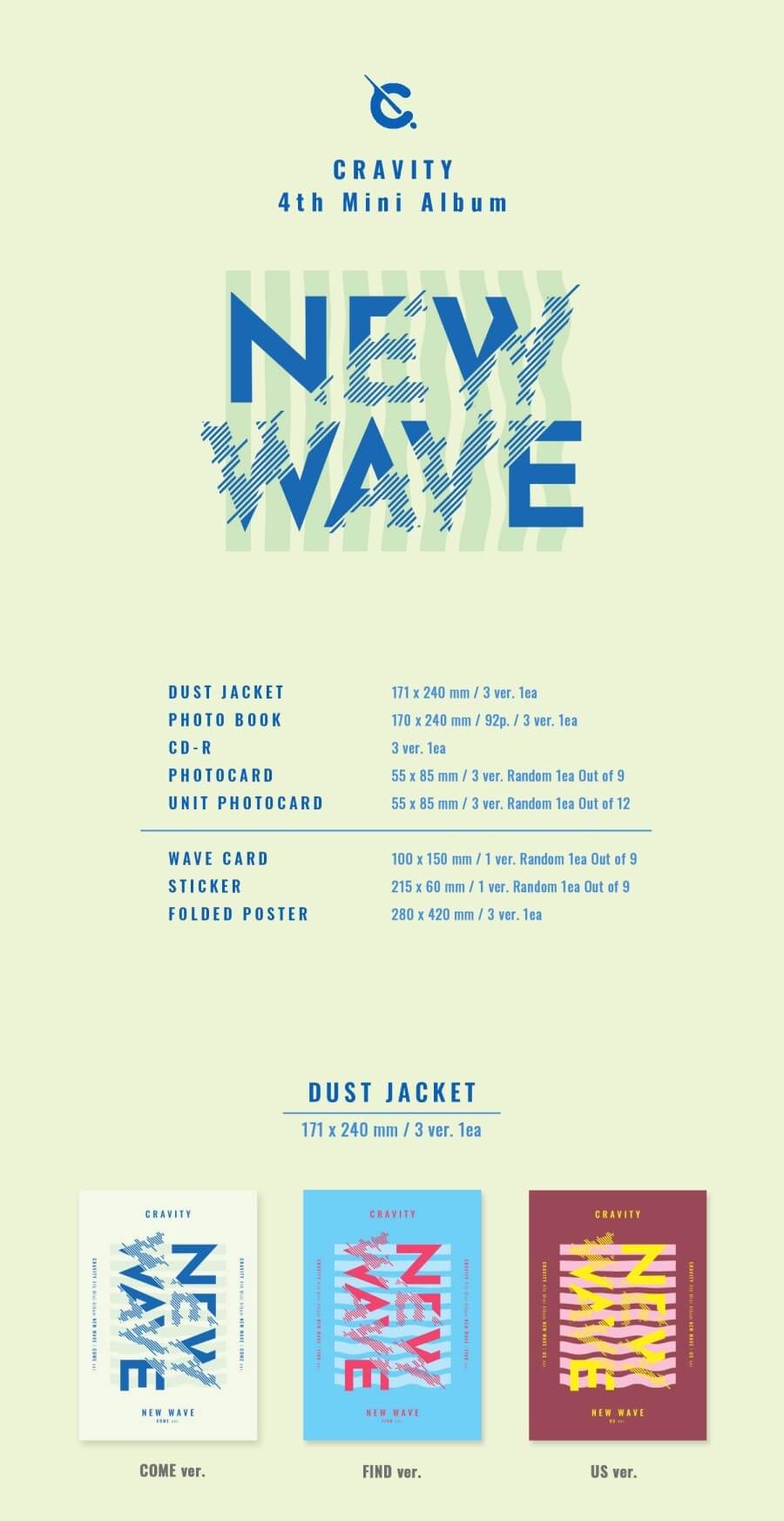 CRAVITY NEW WAVE COME + FIND + US Version Album Info Inclusions Dust Jacket