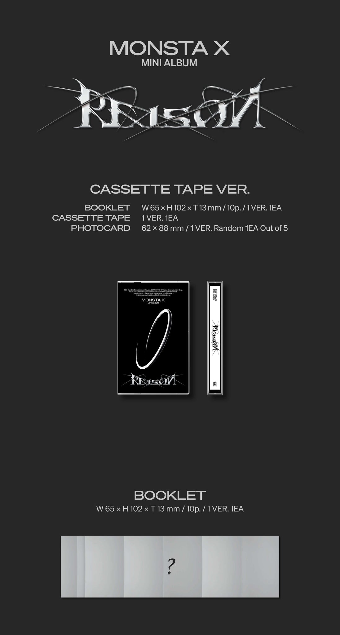 MONSTA X 12th Mini Album REASON - Cassette Tape Version Booklet