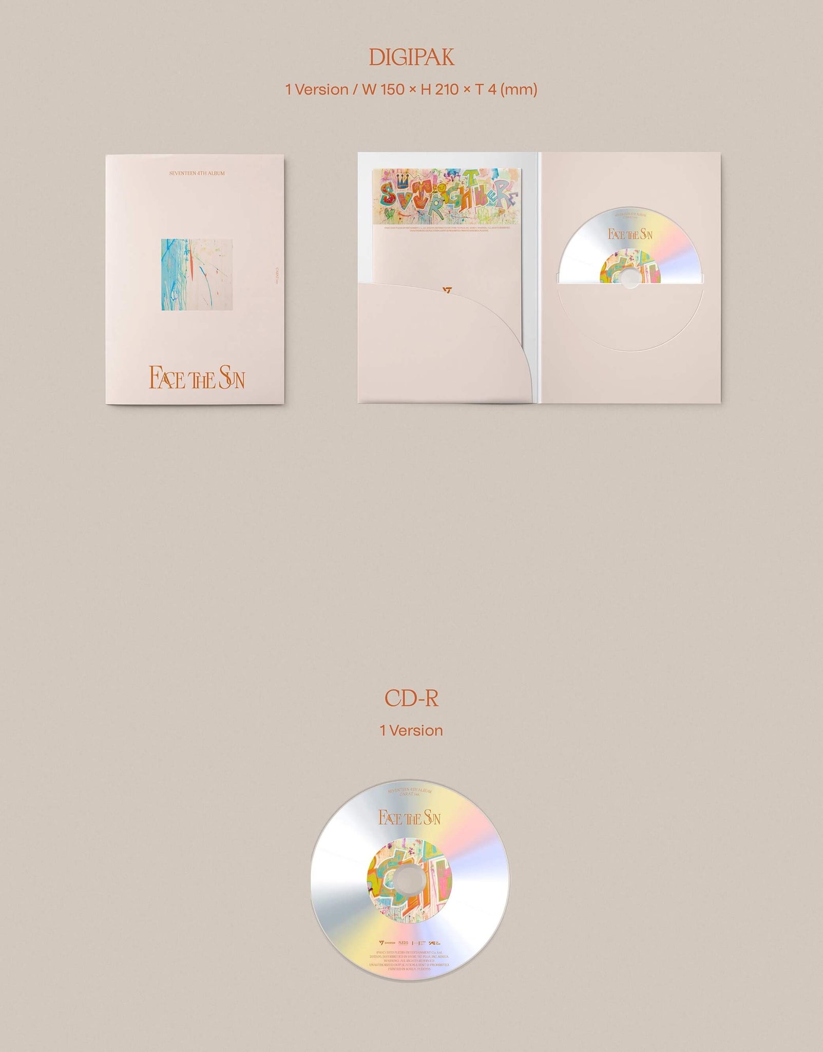 SEVENTEEN 4th Full Album Face the Sun - Carat Version Inclusions Digipack CD