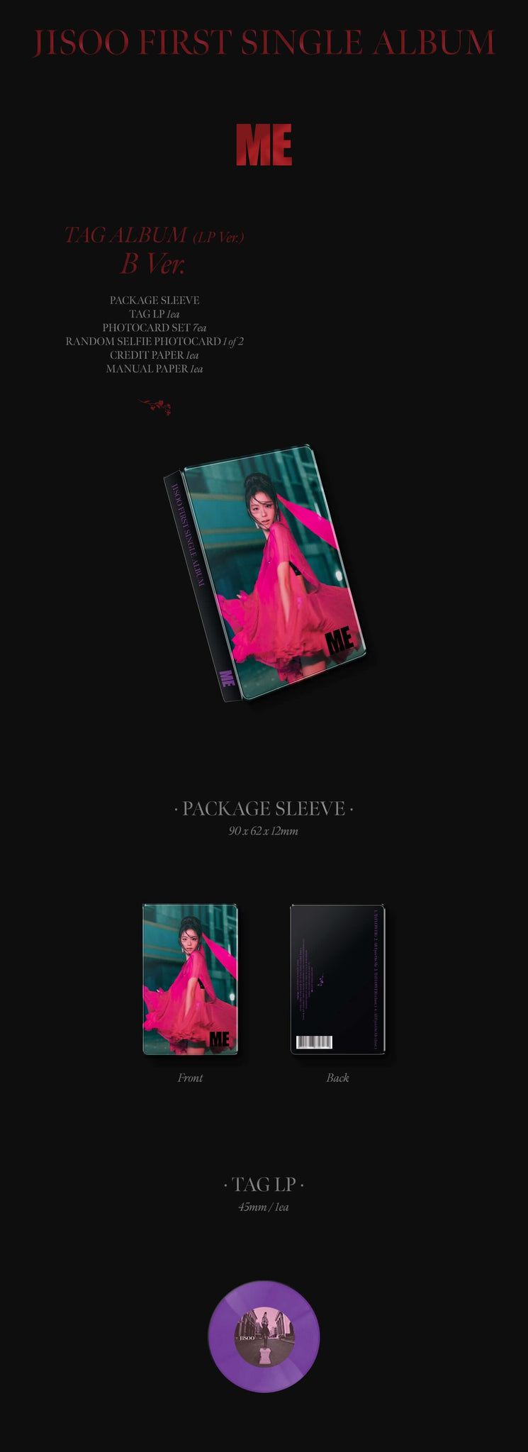 Jisoo ME (YG TAG Album) (LP Ver.) B Version Inclusions Package Sleeve Tag LP