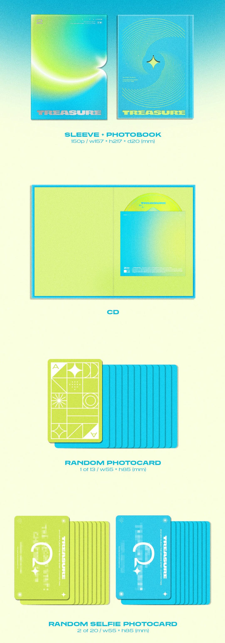 TREASURE THE SECOND STEP CHAPTER TWO LIGHT GREEN Version Inclusions Sleeve Photobook CD Photocard Selfie Photocard