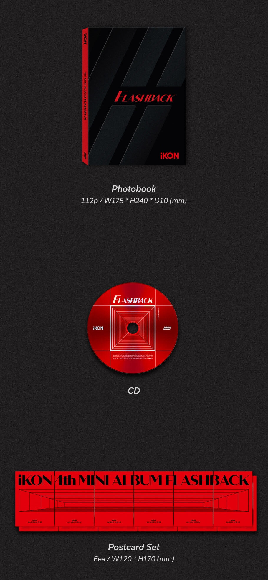 iKON FLASHBACK (Photobook Version) RED Version Inclusions Photobook CD Postcard Set