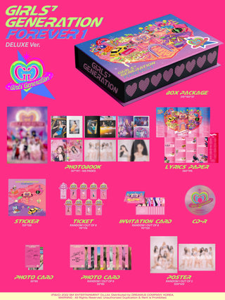 Girls' Generation FOREVER 1Inclusions Box Package Photobook CD Lyrics Paper Sticker Ticket Invitation Card Group Photocard Photocard 1st Press Only Poster