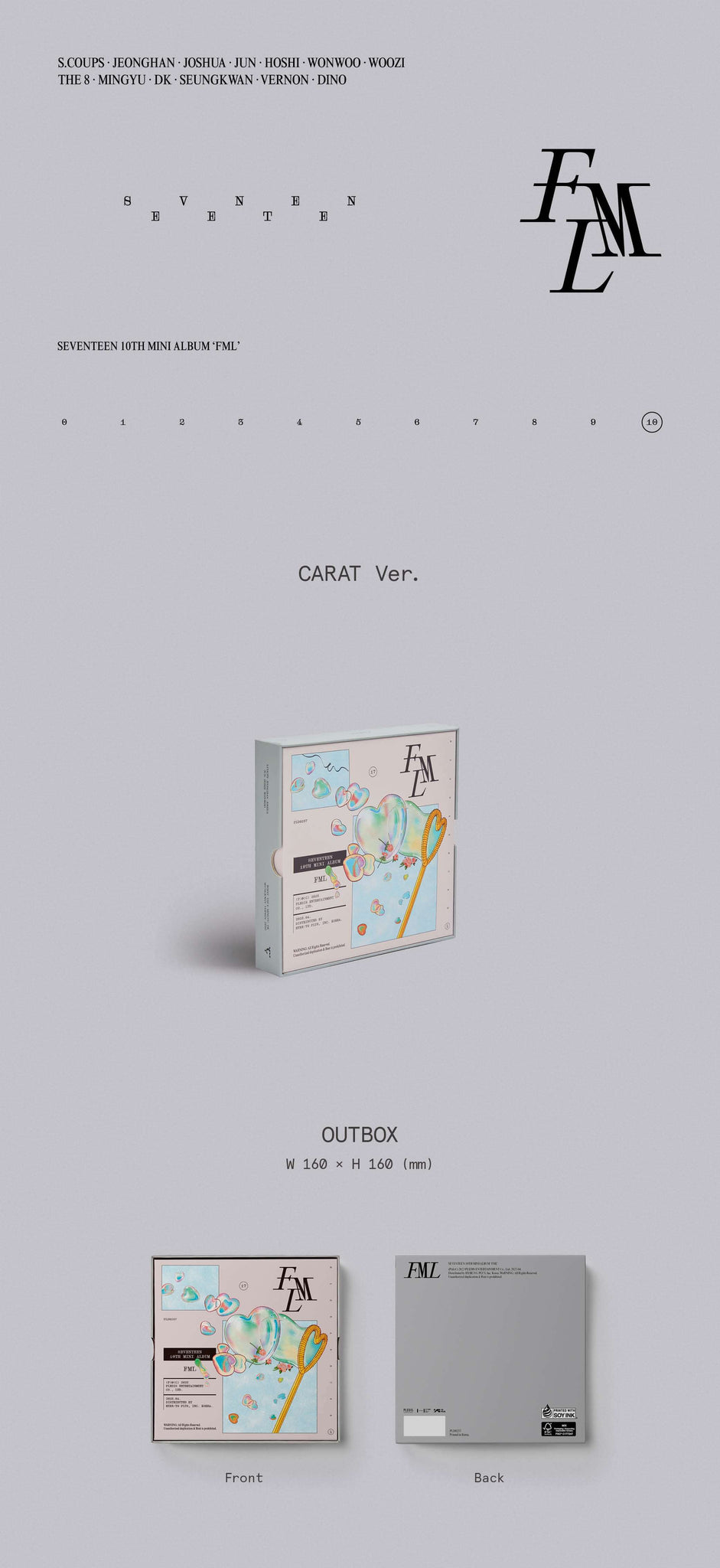 SEVENTEEN 10th Mini Album FML - Carat Version Inclusions Out Box