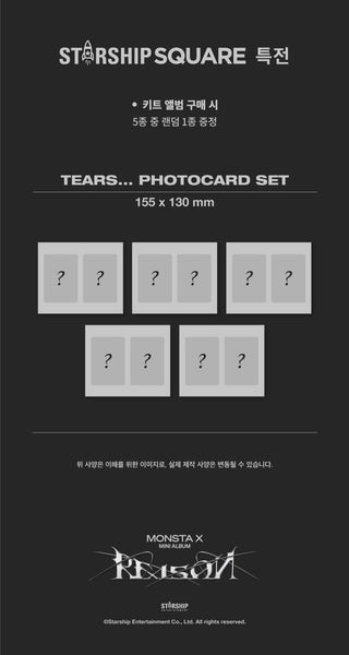 MONSTA X 12th Mini Album REASON - KiT Version Starship Square Gift Tears Photocard Set