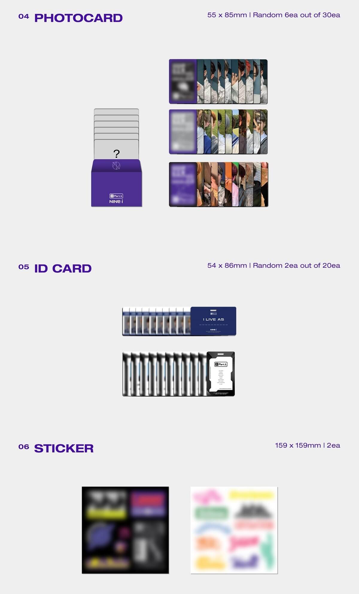 NINE.i 2nd Mini Album I (Part.1) Inclusions Photocard ID Card Sticker