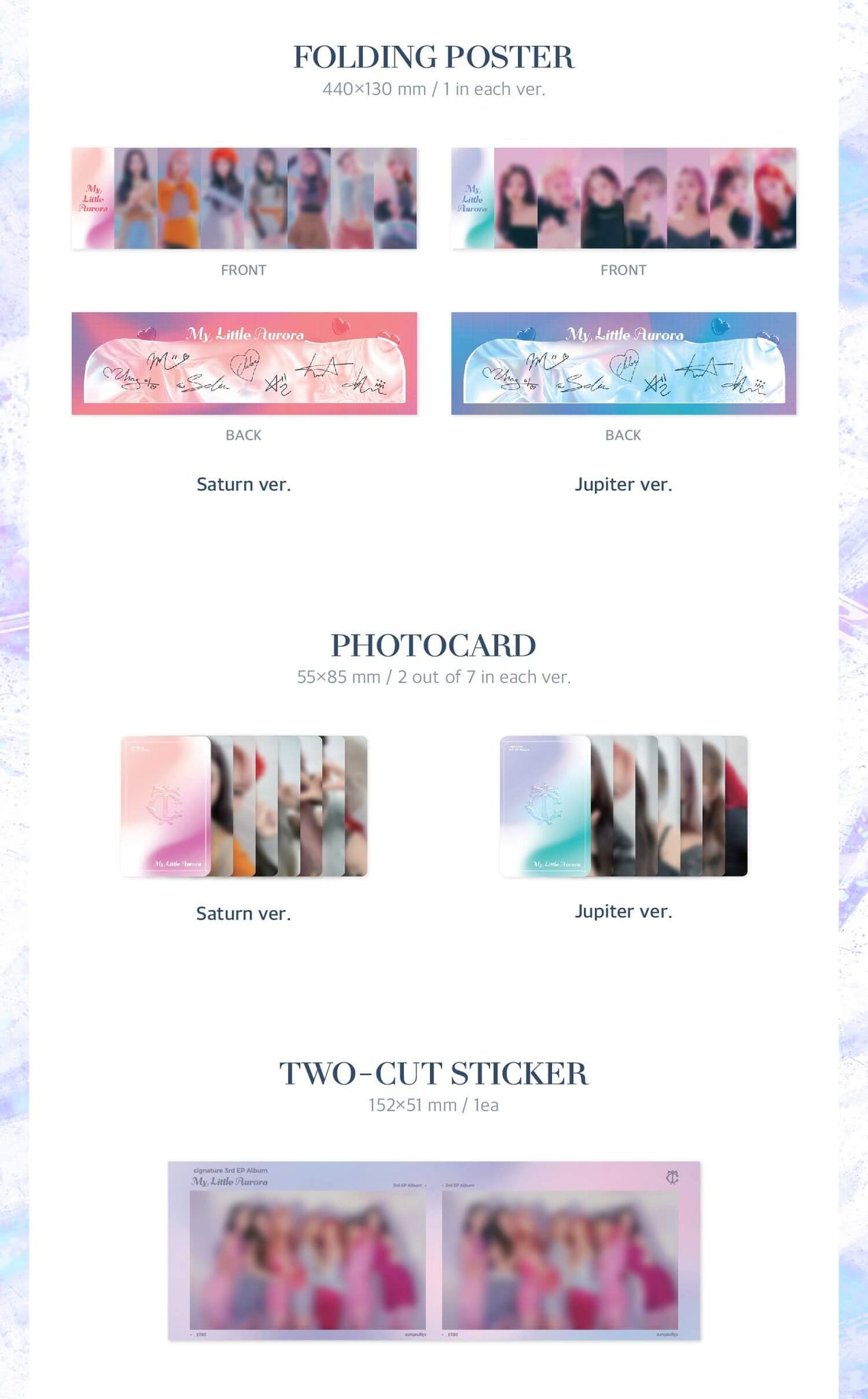 cignature 3rd Mini Album My Little Aurora Inclusions Folding Poster Photocards 2 Cut Sticker