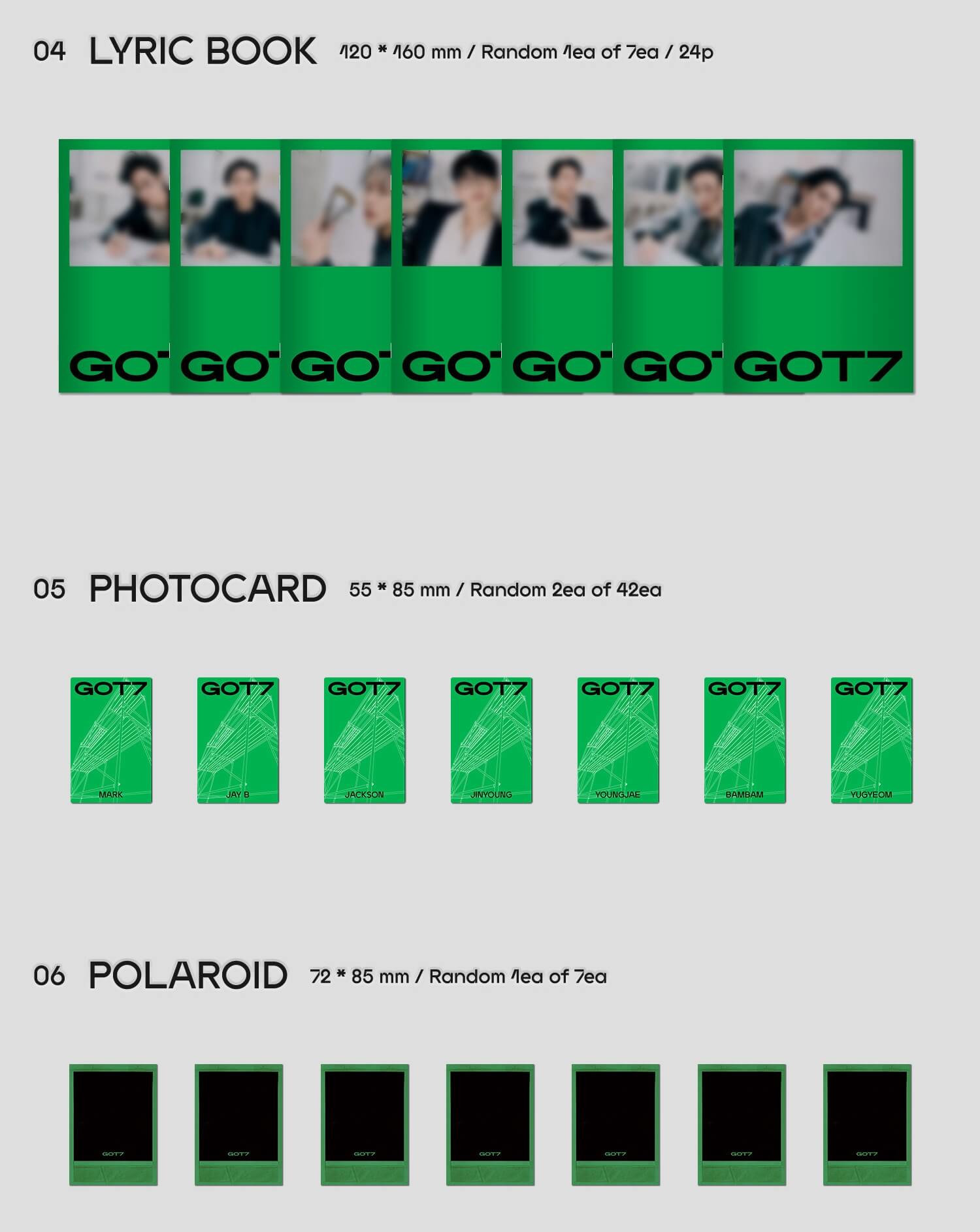 GOT7 Mini Album GOT7 Inclusions Lyric Book Photocards Polaroid