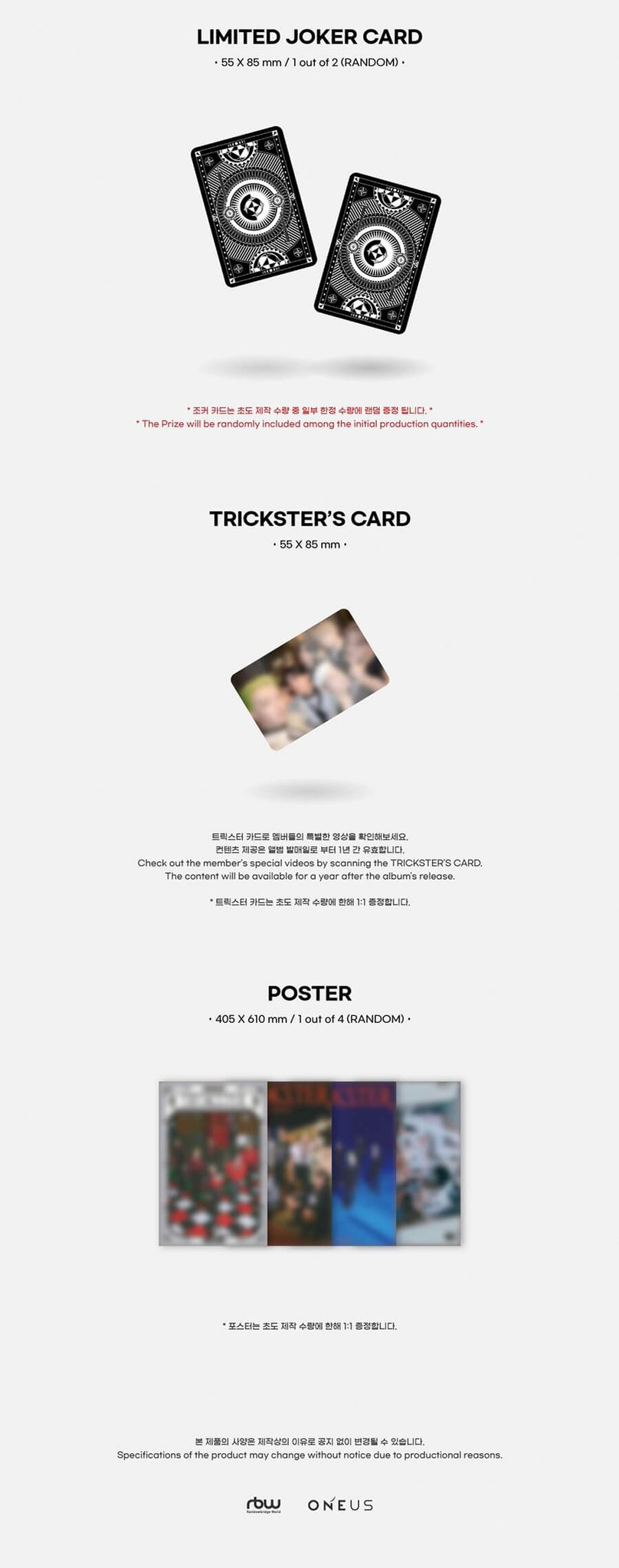 ONEUS TRICKSTER Inclusions Trickster's Card 1st Press Only Poster Limited Joker Card