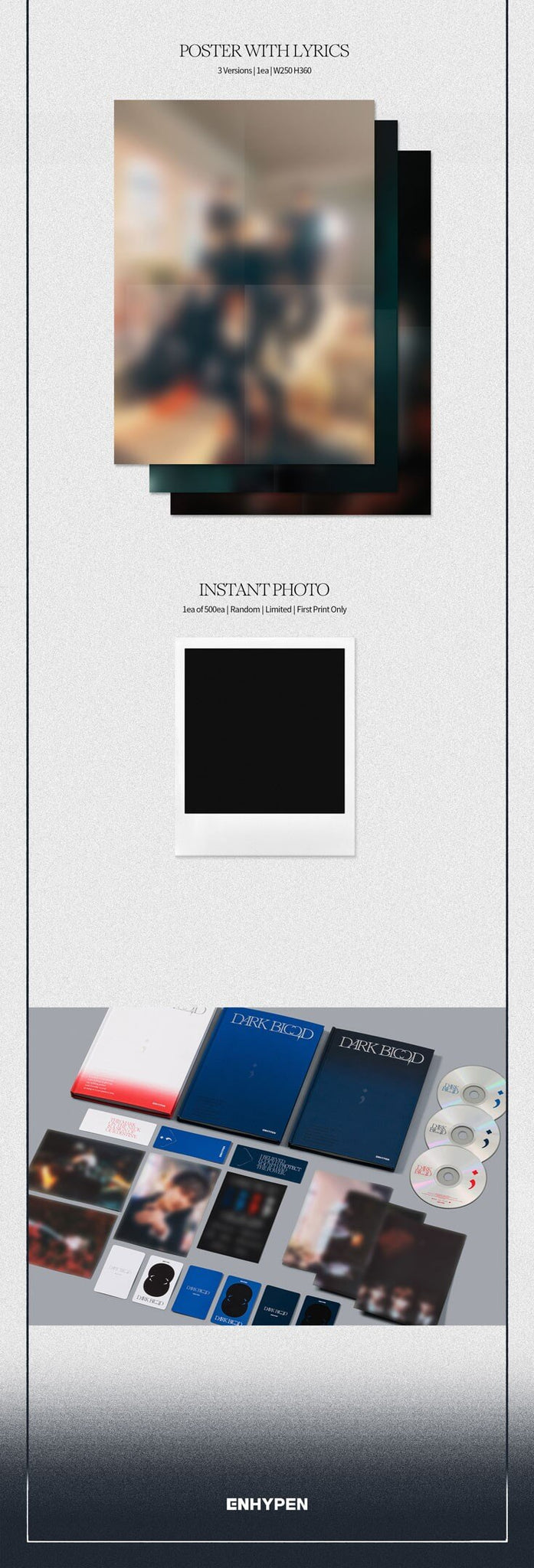 ENHYPEN 4th Mini Album DARK BLOOD Inclusions Poster With Lyrics 1st Press Only Instant Photo
