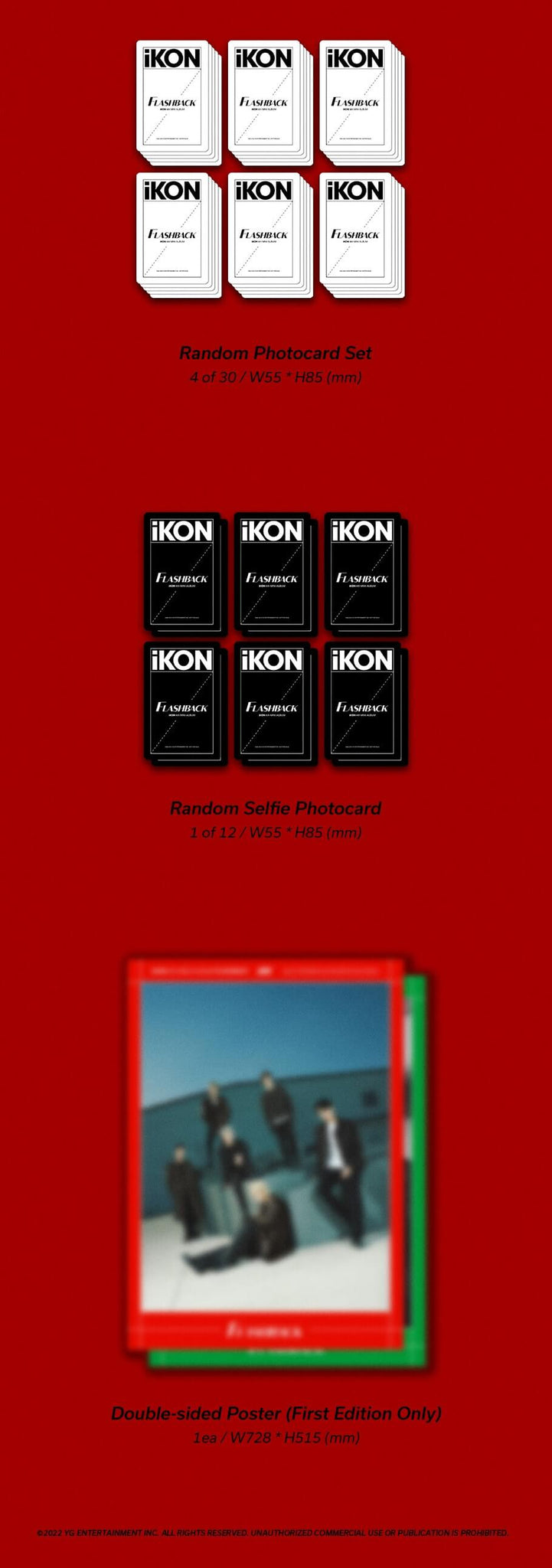 iKON FLASHBACK (Photobook Version) RED Version Inclusions Random Photocard Set Random Selfie Photocard 1st Press Only Double-sided Poster