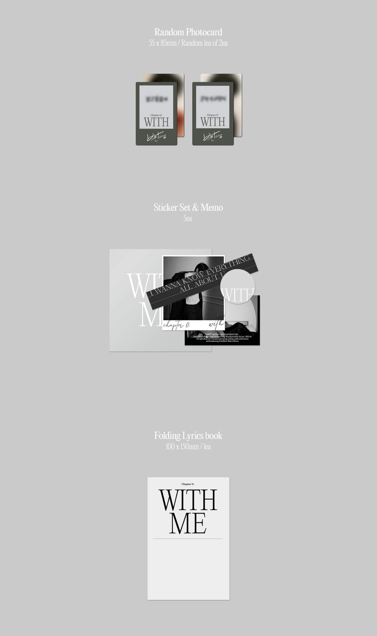 Jinyoung Chapter 0: WITH - ME Version Inclusions Random Photocard Sticker Set + Memo Folding Lyrics Book