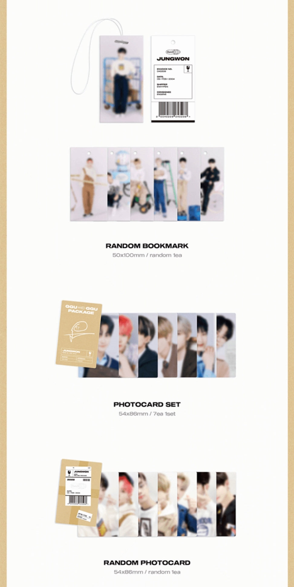 ENHYPEN 2022 GGU GGU Package Inclusions Random Bookmard Photocard Set Random Photocard