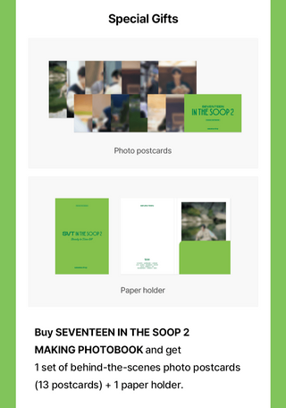 SEVENTEEN IN THE SOOP 2 MAKING PHOTOBOOK Inclusions Weverse Pre-order Benefit Photo Postcards Paper Holder