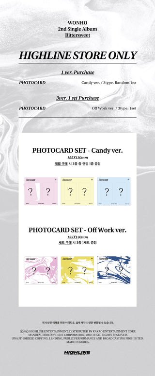 Wonho Bittersweet Highline Store Benefit Photocard Set Candy + Work Off Version