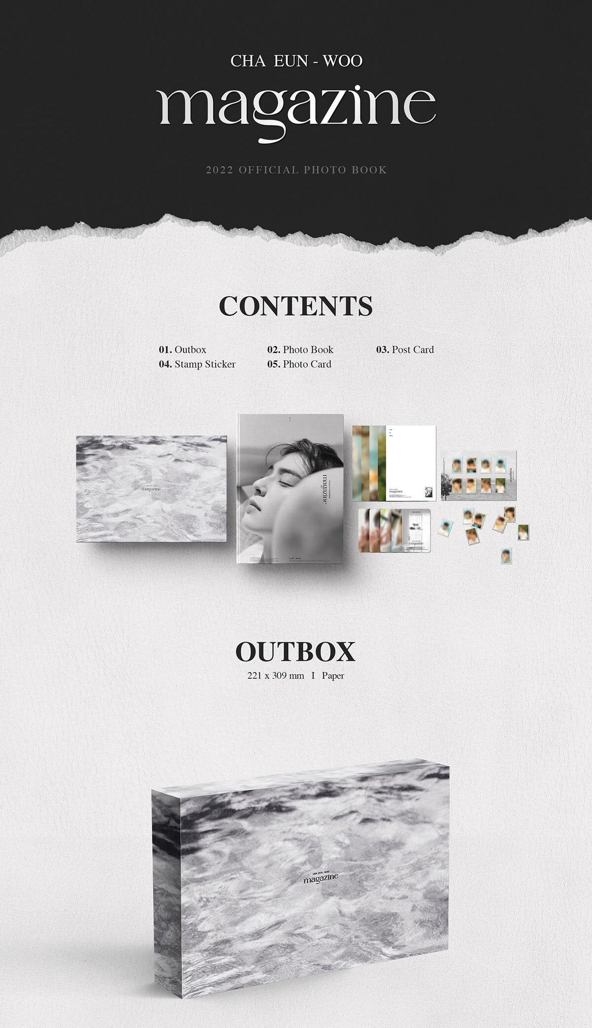 CHA EUN-WOO 2022 OFFICIAL PHOTOBOOK 'MAGAZINE' - A Version Inclusions Out Box