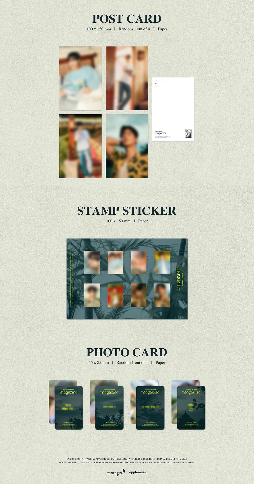 CHA EUN-WOO 2022 OFFICIAL PHOTOBOOK 'MAGAZINE' - B Version Inclusions Postcard Stamp Sticker Photocard