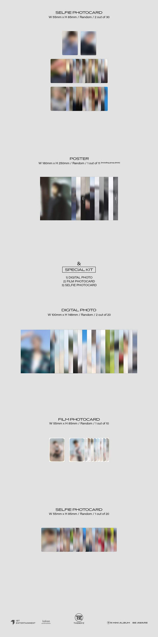 THE BOYZ BE AWARE - Document Version Inclusion Selfie Photocards Poster Special Kit Digital Photo Film Photocard Selfie Photocard