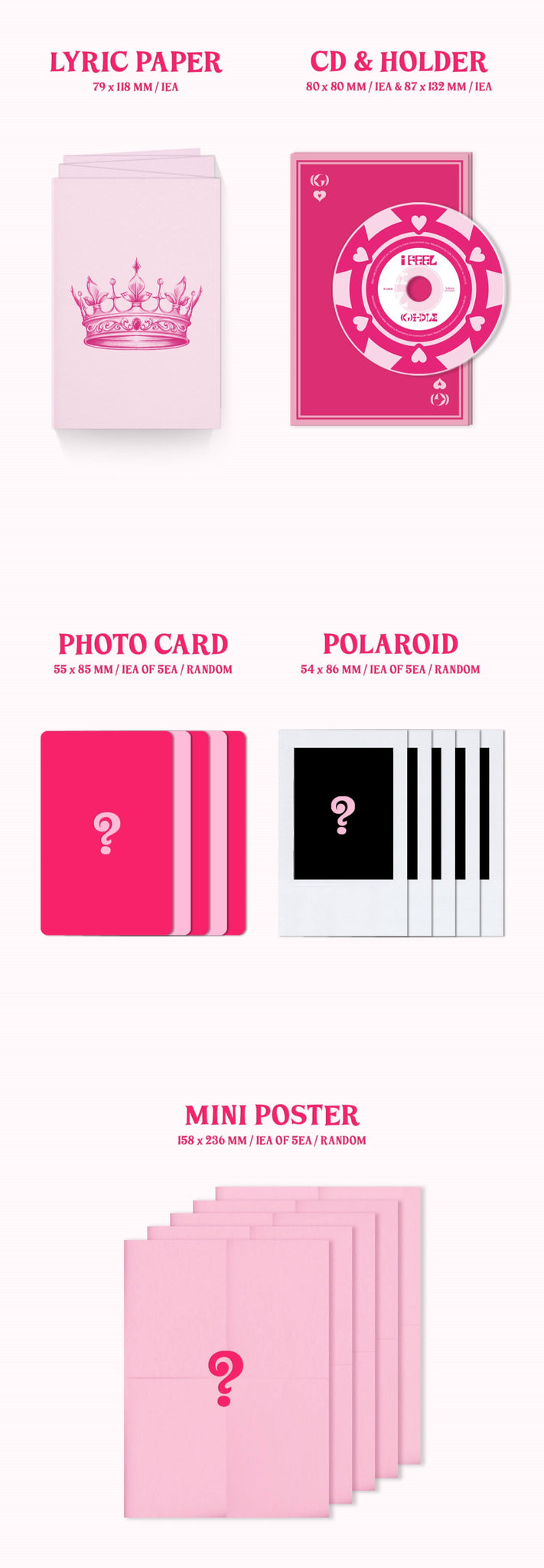 (G)I-DLE I FEEL - Queen Version Inclusions Lyric Paper CD & Holder Photocard Polaroid Mini Poster