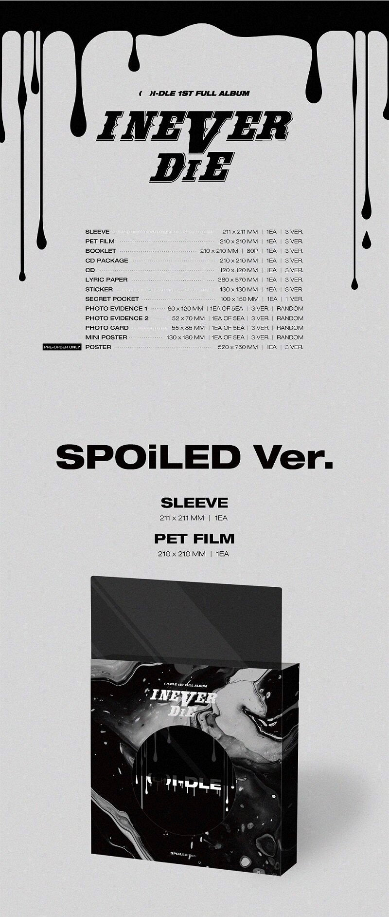 (G)I-DLE I NEVER DIE SPOiLED Version Album Info Inclusions Sleeve PET Film