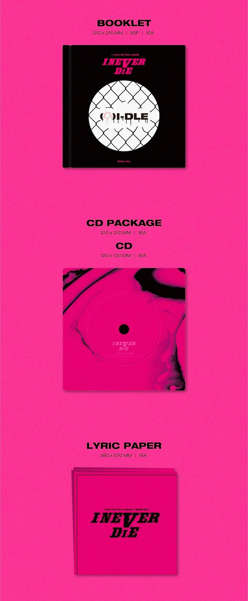 (G)I-DLE I NEVER DIE CHiLL Version Inclusions Booklet CD Package Lyric Paper