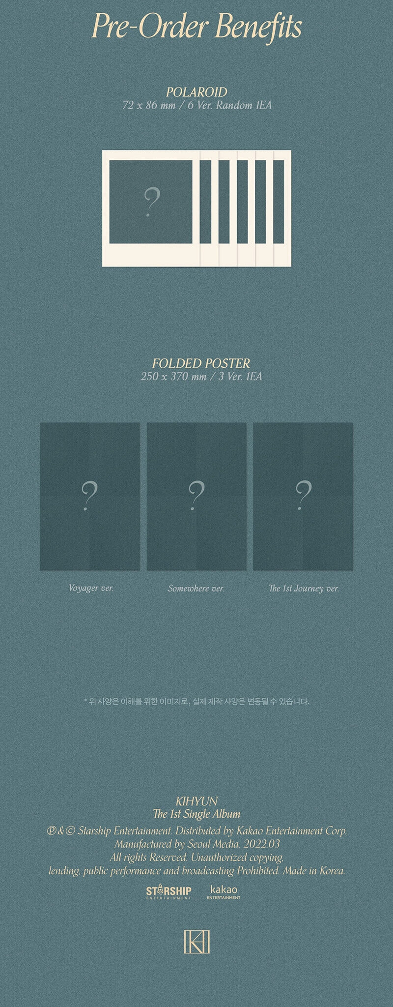Kihyun 1st Single Album VOYAGER Inclusions Pre-order Only Benefits Polaroid Folded Poster