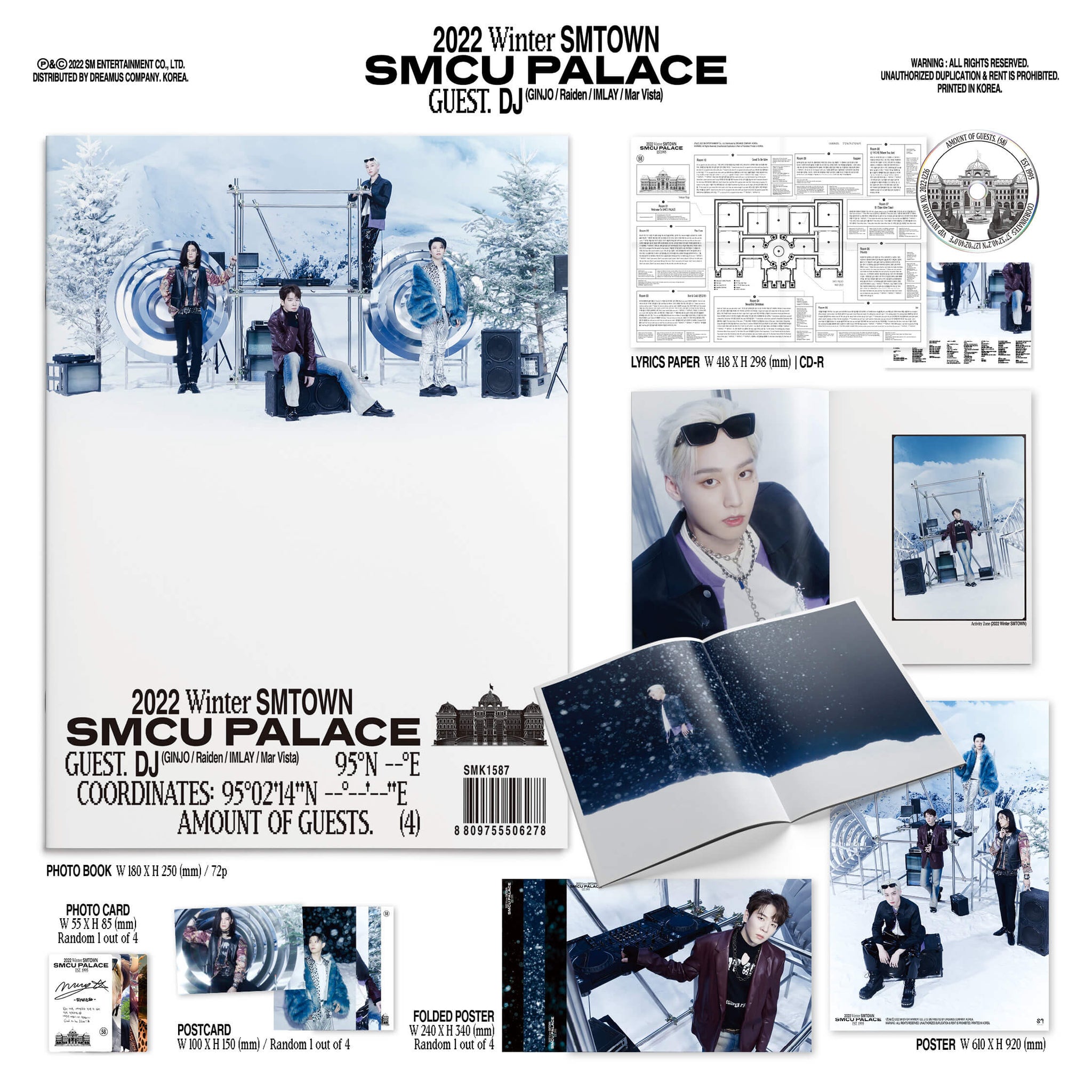 DJ (GINJO, RAIDEN, IMLAY, MAR VISTA) 2022 Winter SMTOWN: SMCU PALACE Inclusions Photobook Lyric Paper CD Photocard Postcard Folded Poster