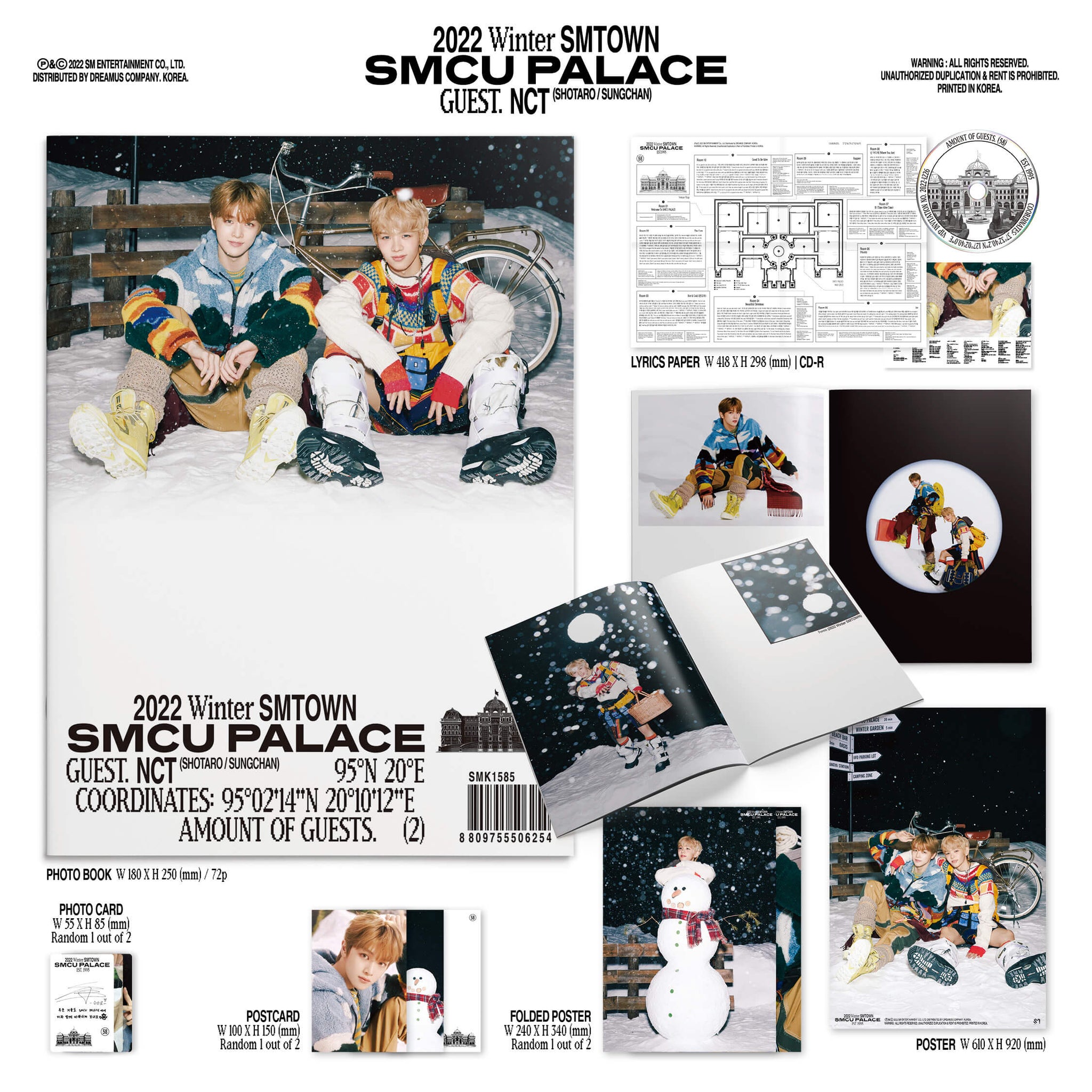 NCT (Sungchan, Shotaro) 2022 Winter SMTOWN: SMCU PALACE Inclusions Photobook Lyric Paper CD Photocard Postcard Folded Poster