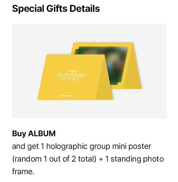 SEVENTEEN 4th Full Album Repackage SECTOR 17 Inclusions Weverse Pre-order Benefit Holographic Group Mini Poster Standing Photo Frame