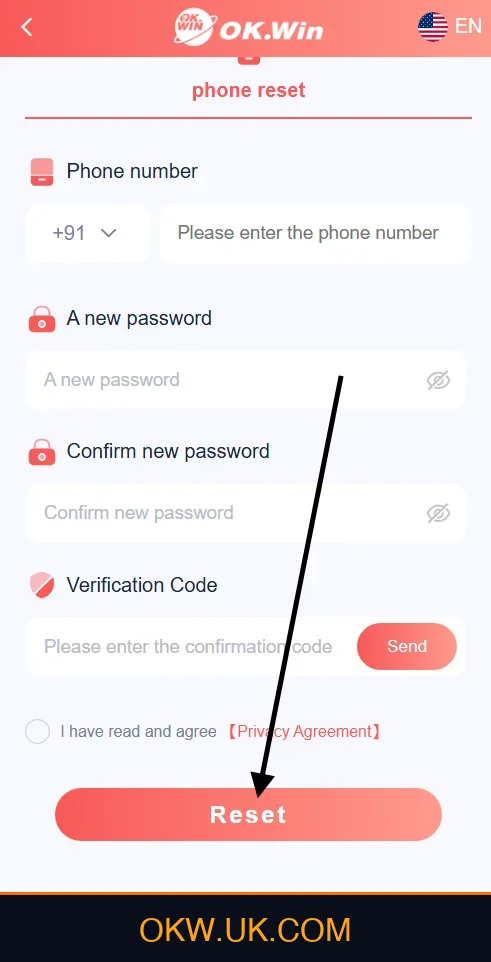 Click Reset Button on Ok Win