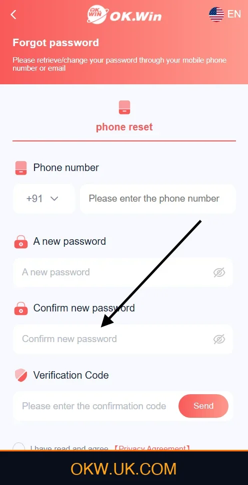 Confirm New Password on Ok Win